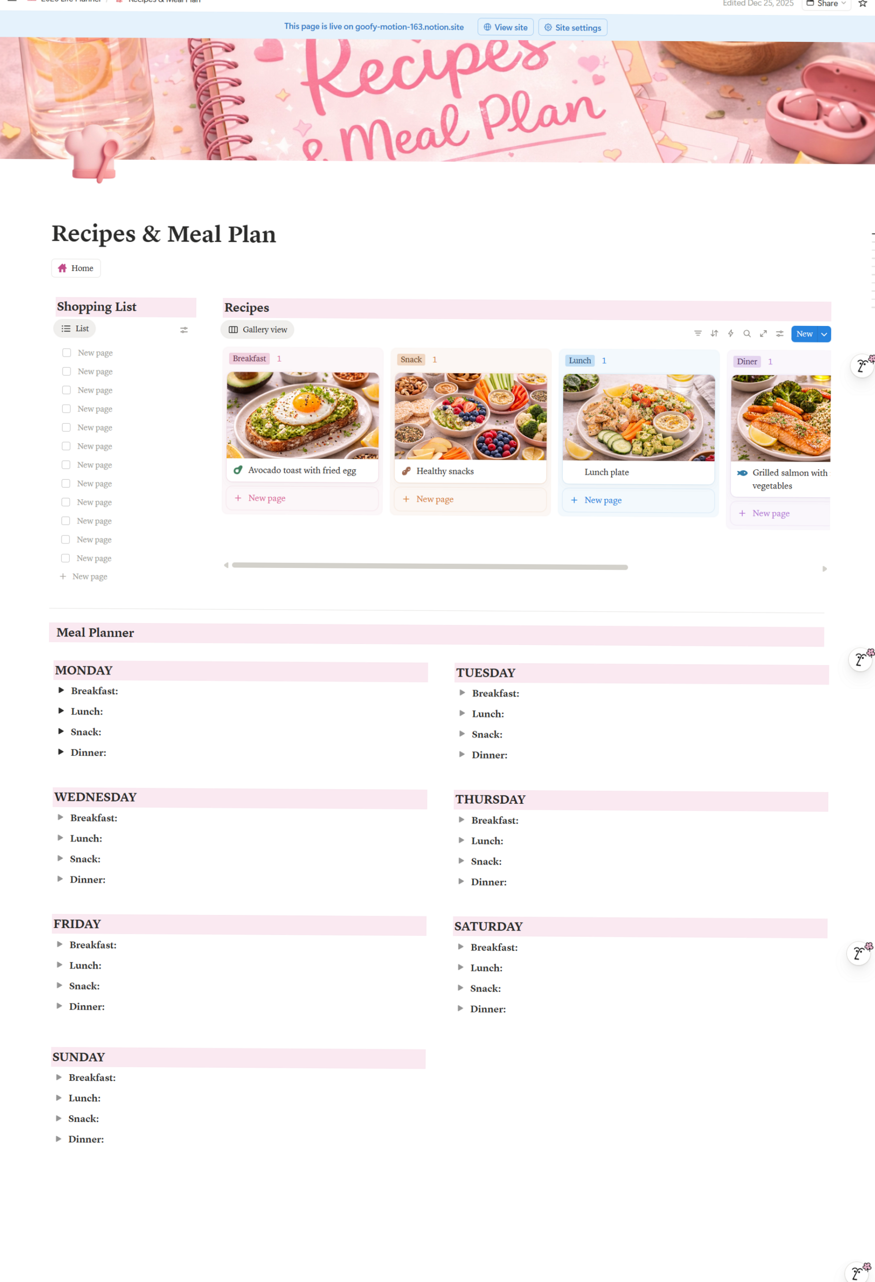 Aesthetic Meal Planner 2026 | Notion Recipes + Weekly Plan — 📊 📁 only tool for life admin