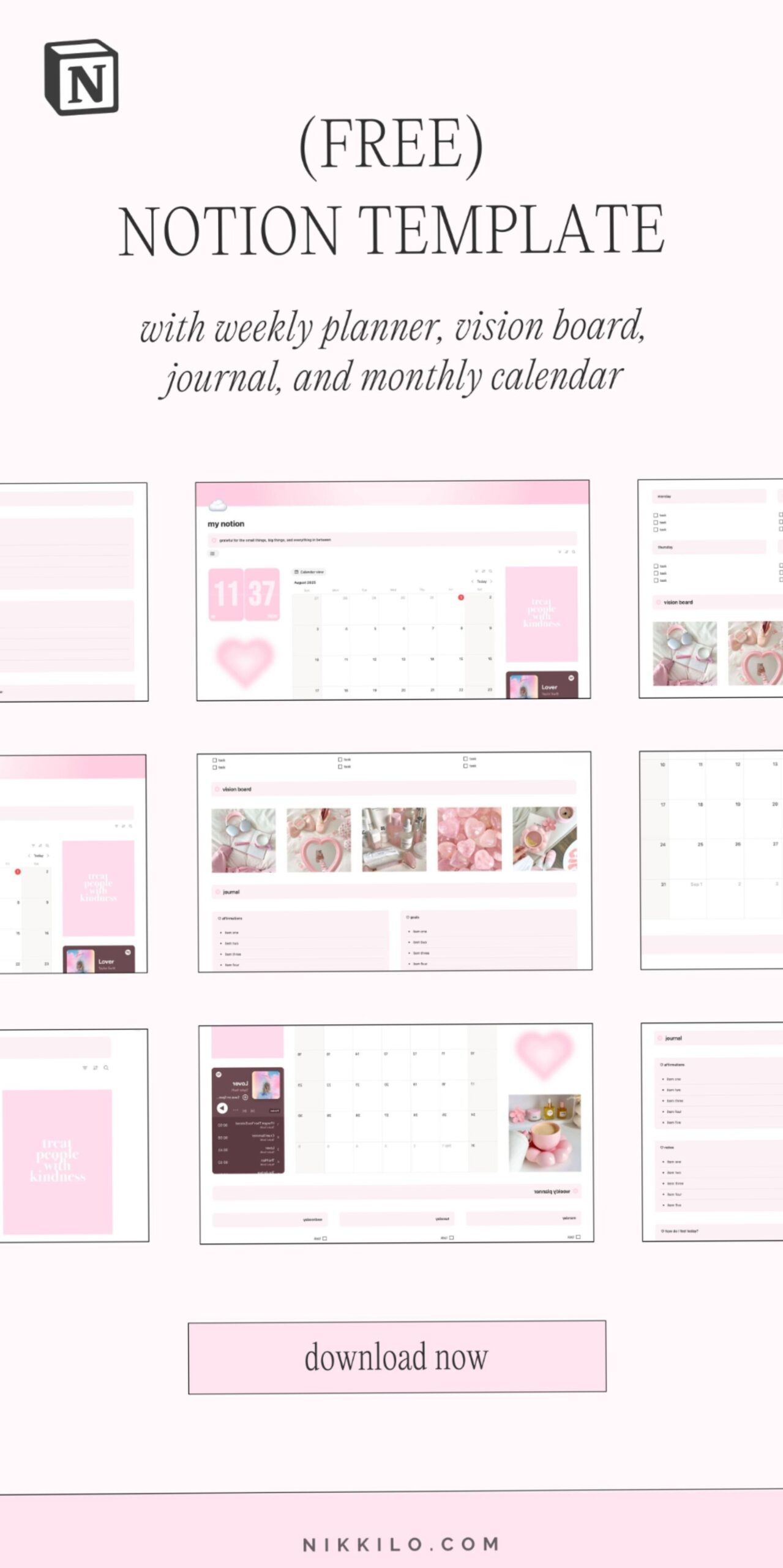☁️ 🕯️ Aesthetic Pink Free Notion Template for Creative Planners | 2026 efficiency hack