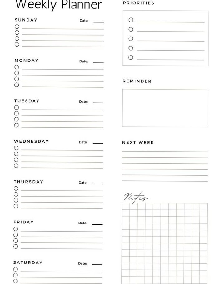 Agenda hebdomadaire minimaliste | Outil de productivité | Organisez votre semaine — 🎀 🎀 secret to staying productive