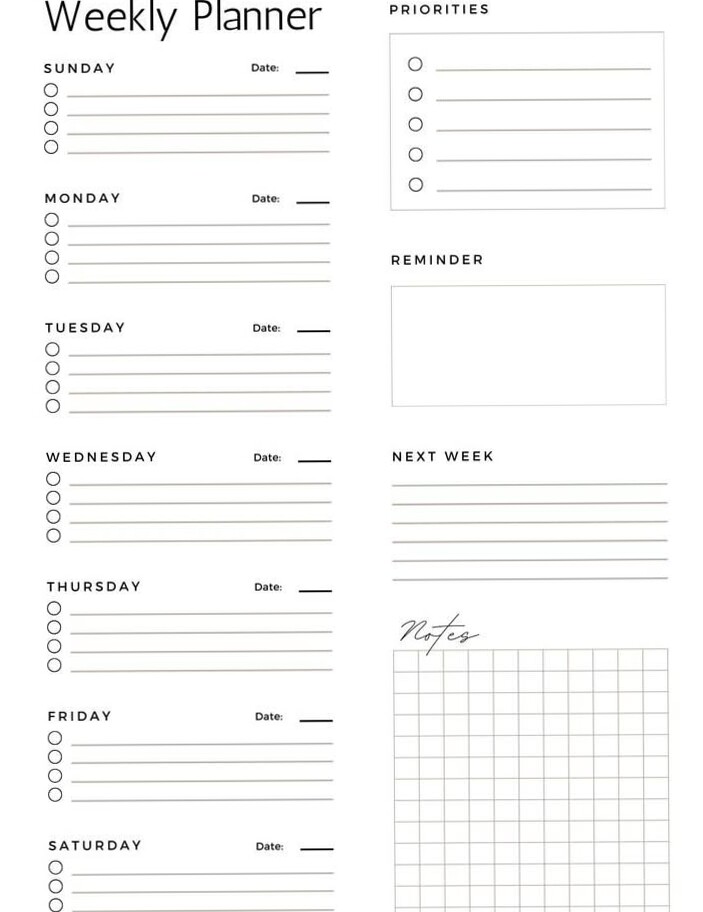 ☁️ 🎀 Agenda hebdomadaire minimaliste | Productivité et organisation | dream life manifestation