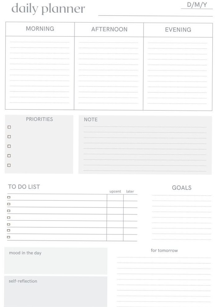 🥂 👰 Basic Gray Daily Planner – A4/Letter/Editable PDF | romanticize your routine