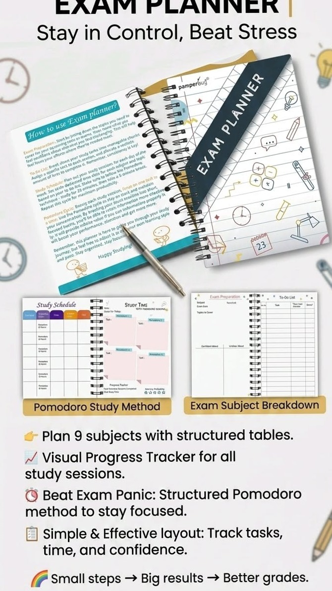 📊 🖇️ Best Exam Planner with Pomodoro & Progress Tracker | ultimate printable checklist