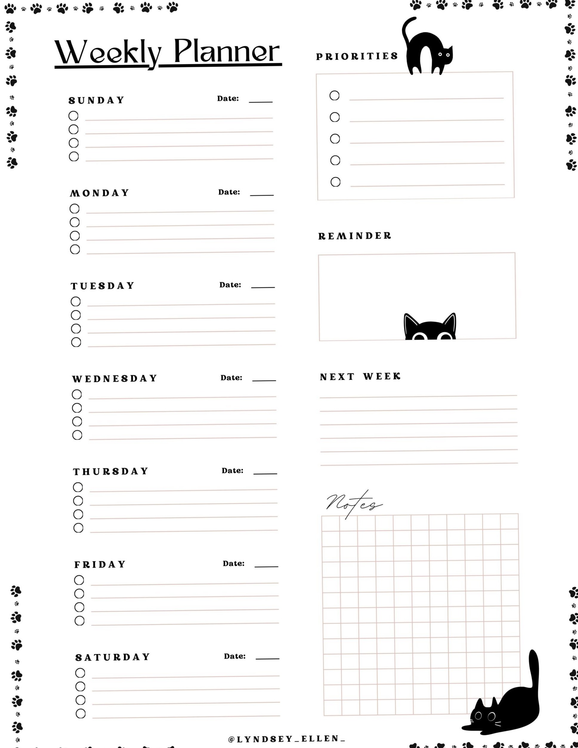 🖌️ 🌈 Black Cat Weekly Planner Aesthetic Daily Routine Organizer | dream life manifestation