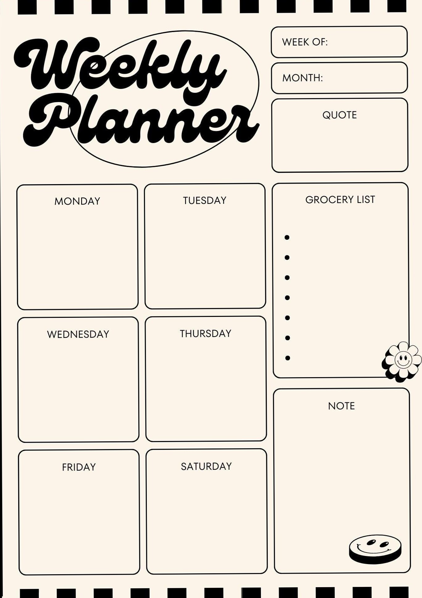 Black Playful Simple Weekly Planner | Digital Design — 👰 💍 romanticize your routine