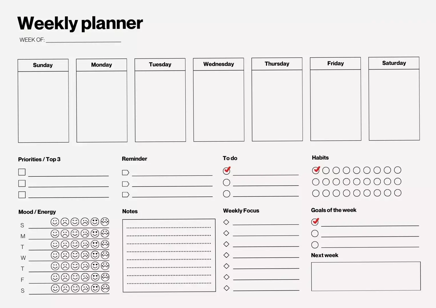 🎀 ☁️ Black & White Minimalist Weekly Planner A4 Template | Canva | stay inspired all year long