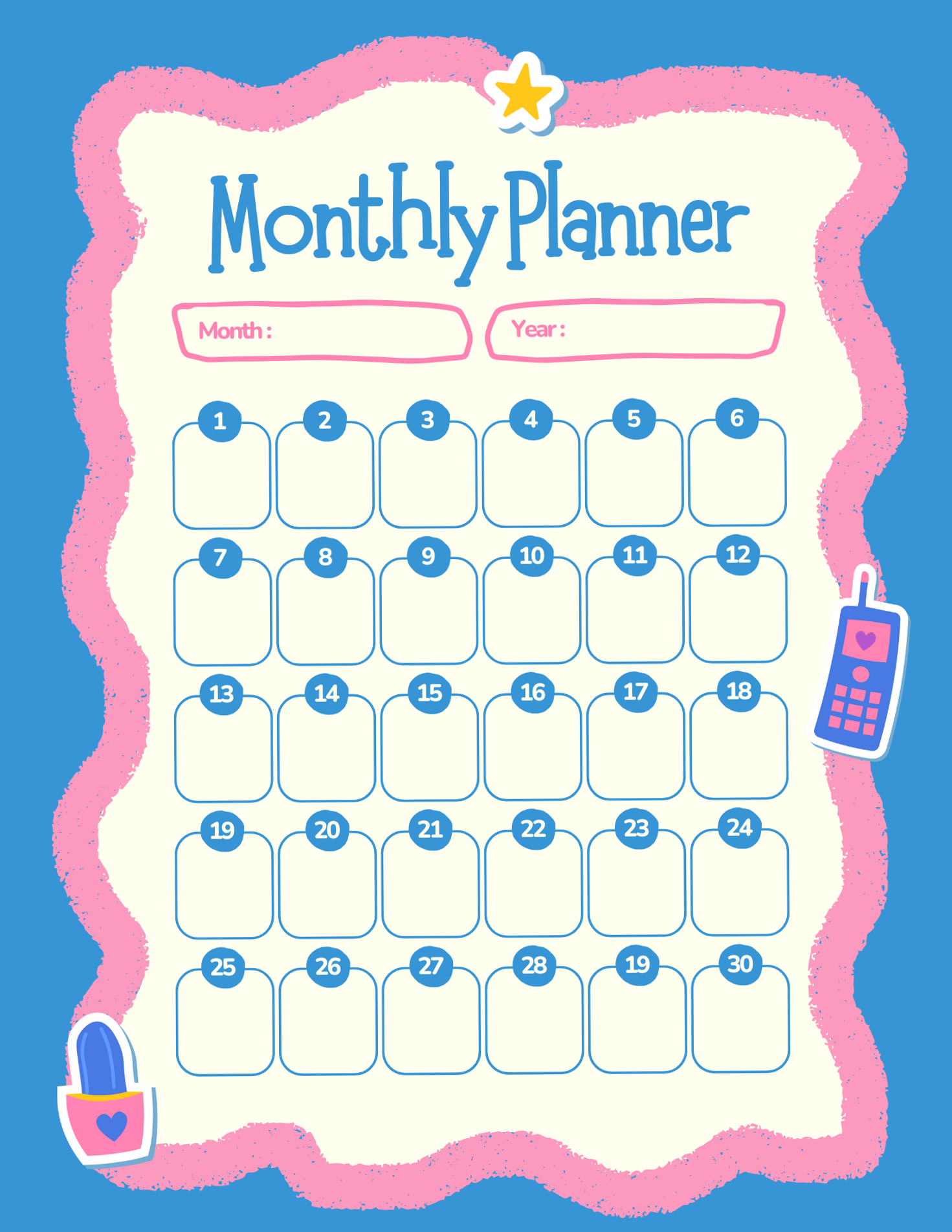🪄 🎨 Blue Pink Ivory Playful Monthly Planner Design | romanticize your routine
