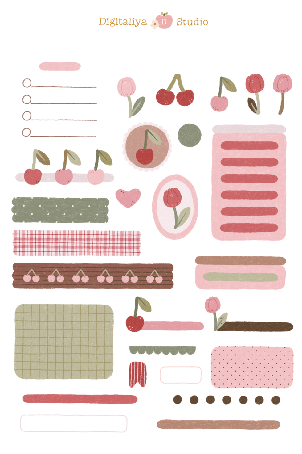 Cherry Tulip Digital Stickers for GoodNotes & Planners — 📁 📝 secret to staying productive