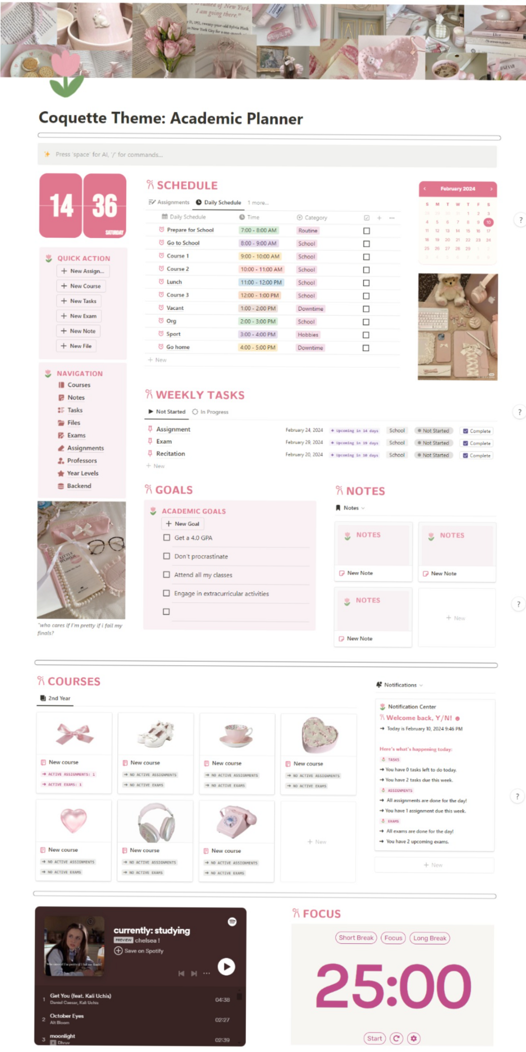 Coquette Academic Planner Notion Template — 💎 🖌️ 2026 efficiency hack