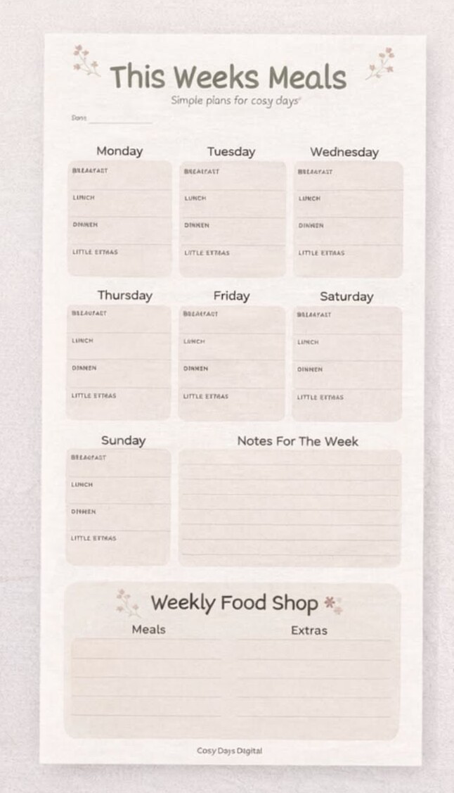 ✨ 🕯️ Cozy Weekly Meal Planner | Digital Design | stay inspired all year long