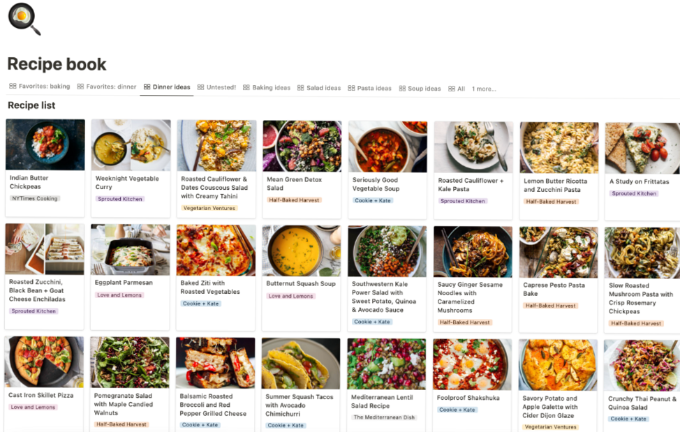 Create a Recipe List in Notion with Template — ✨ ☁️ only tool for life admin