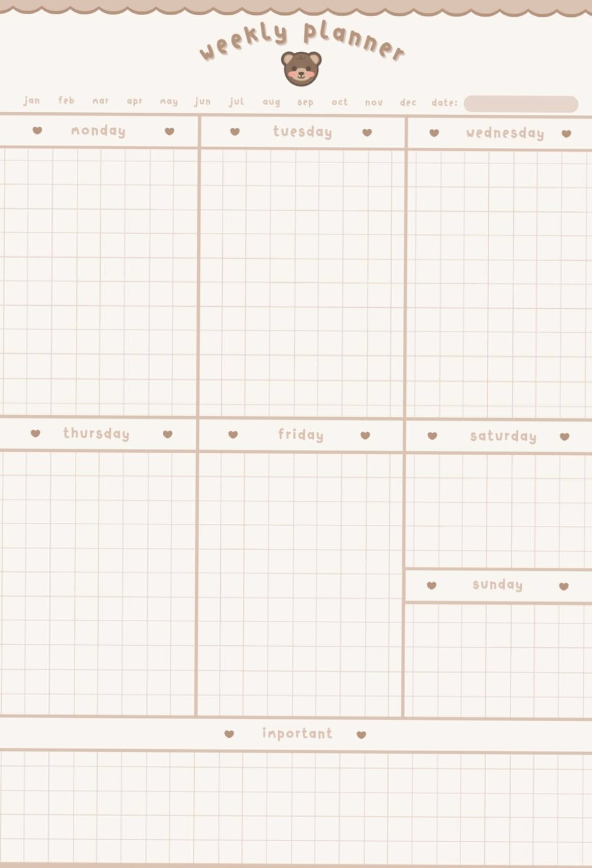 Cute Bear Weekly Planner 2024 Kawaii Minimalist Design — 🪄 📍 secret to staying productive