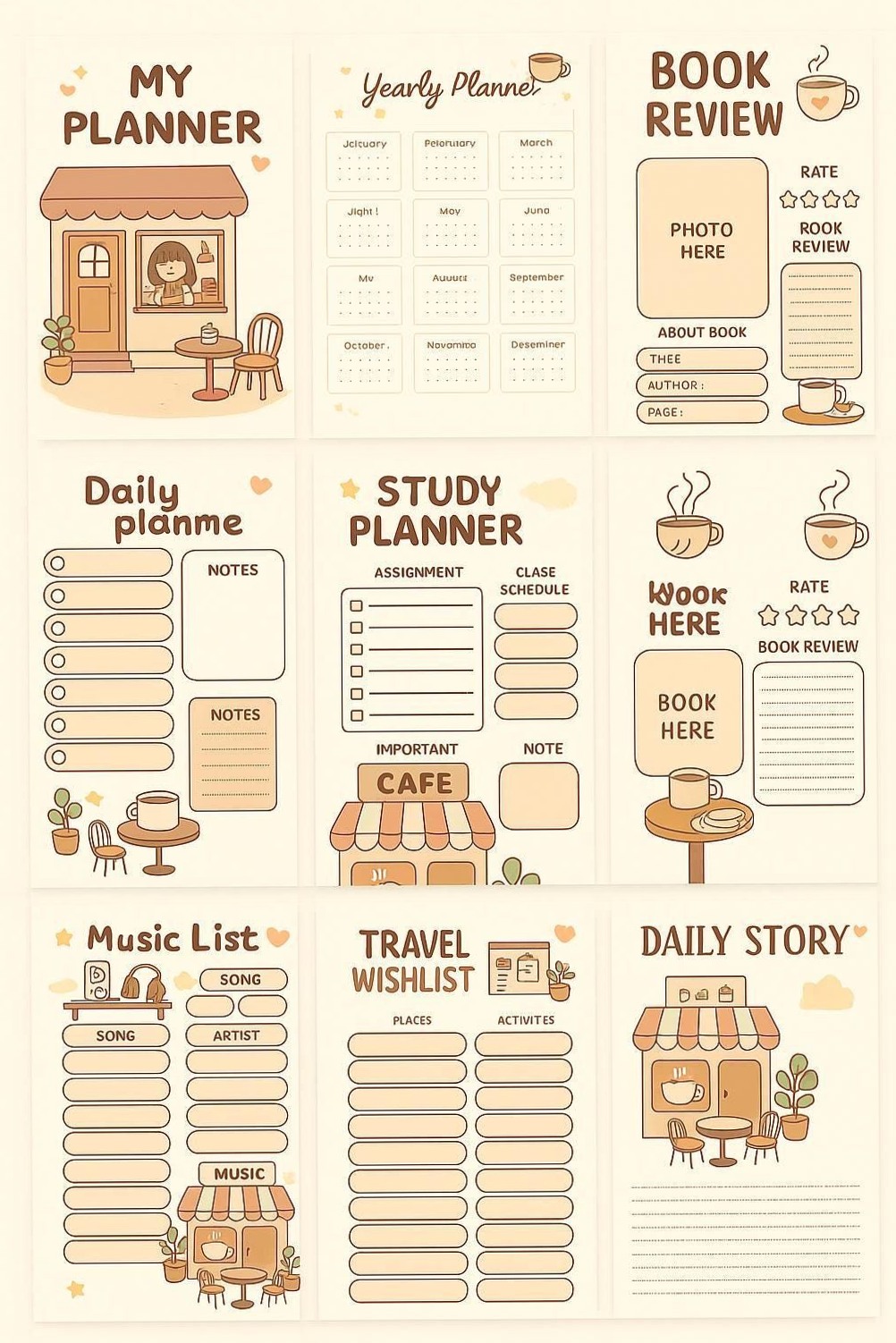 Cute Café-Themed Planner | 10 Minimal Pastel PDF Pages — 💌 🌸 dream life manifestation