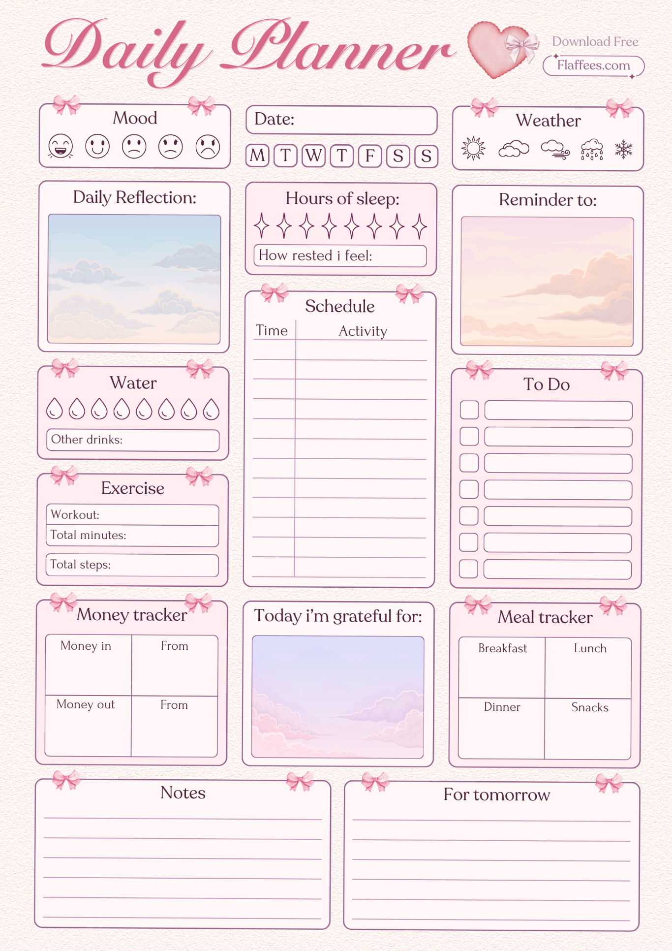 🥂 💍 Cute Daily Planner 🌸 Free Printable & Digital Page | stay inspired all year long