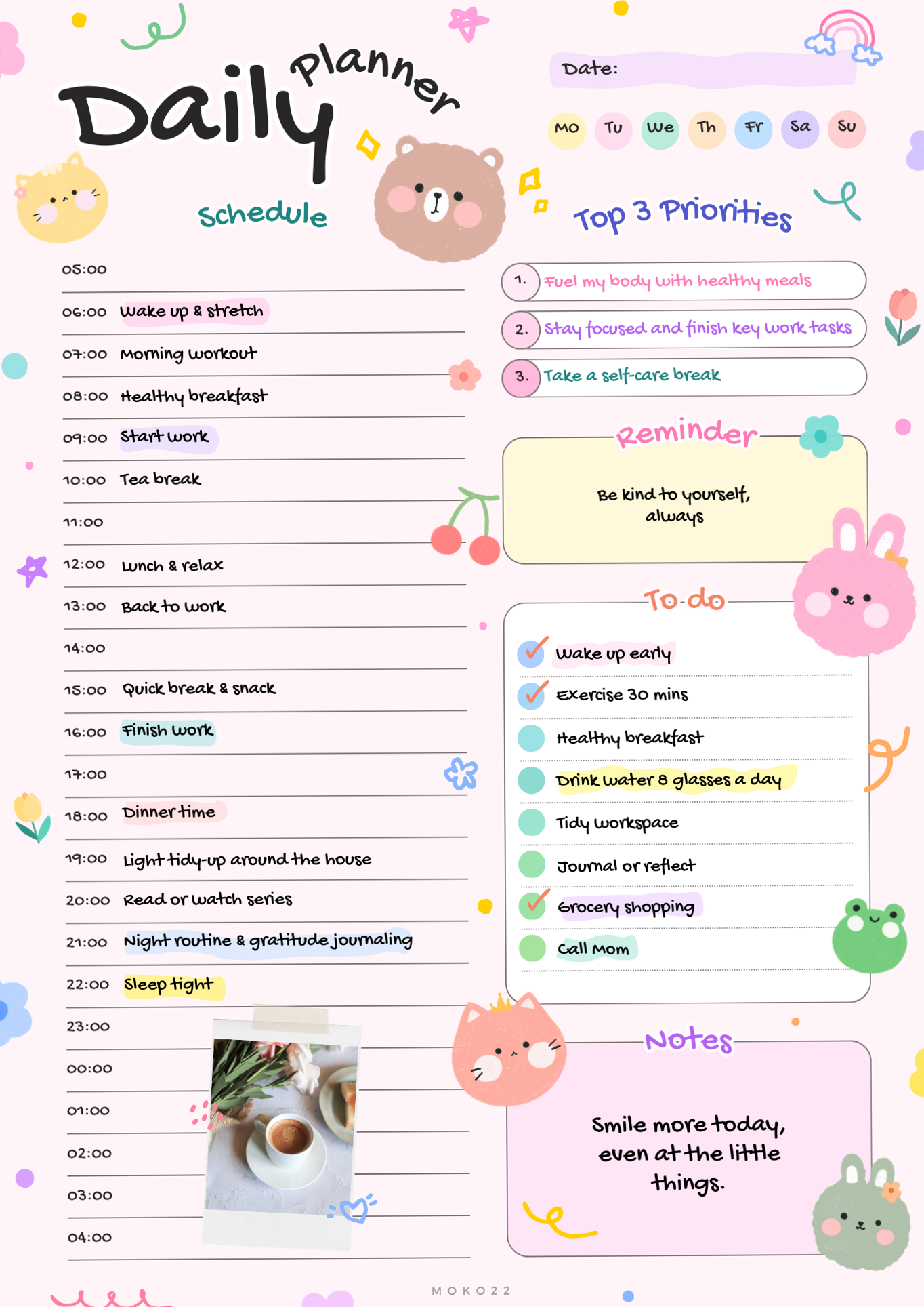 🥂 👰 Cute Daily Planner PDF — Kawaii Printable Goodnotes Design | dream life manifestation