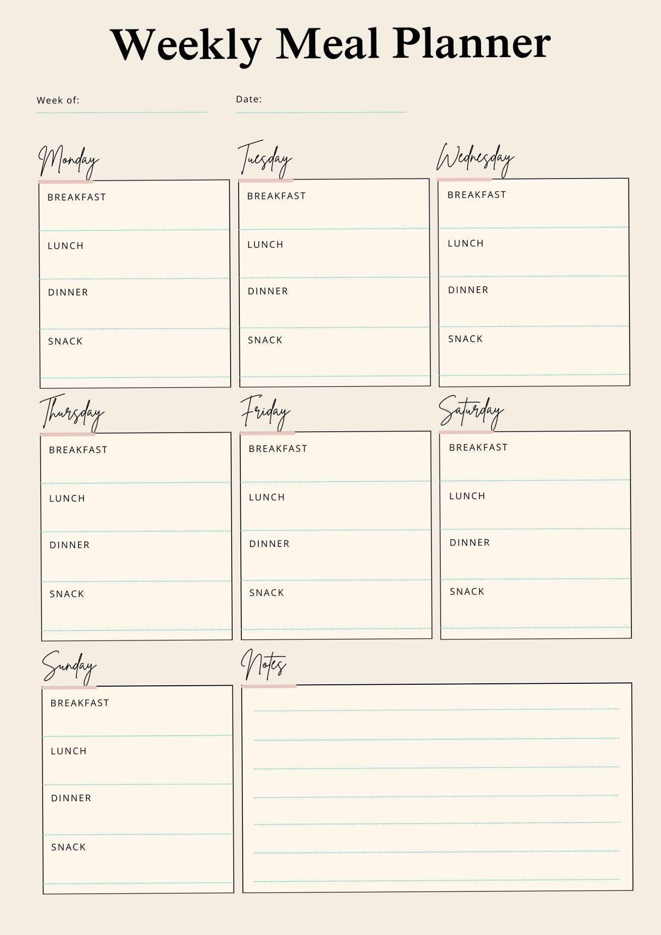 Cute Meal Planner Printable for Easy Weekly Prep — 📝 🖇️ stay inspired all year long