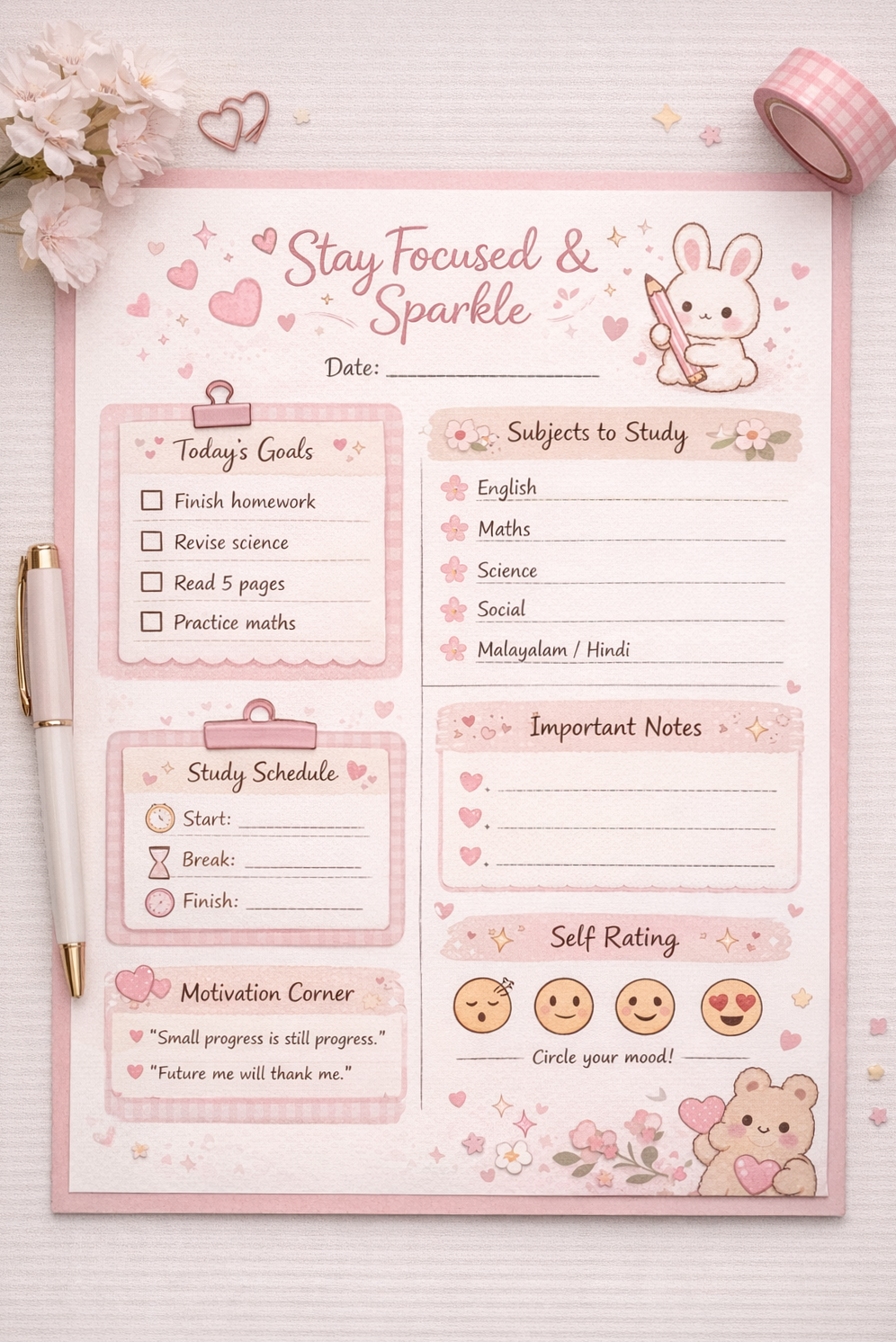 🎀 ✨ Cute Pink Study Planner Template | Stay Focused & Sparkle | dream life manifestation