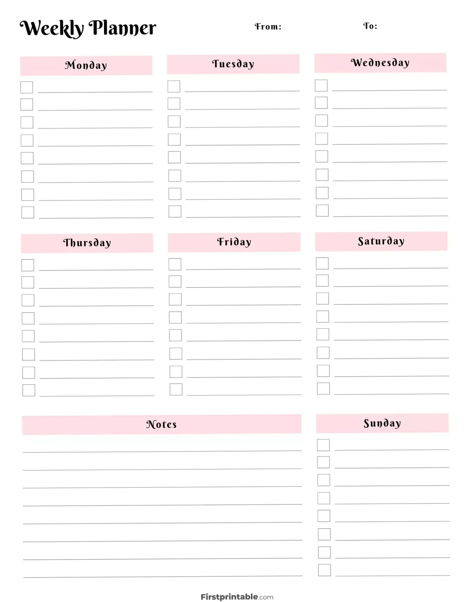 🎨 🪄 Cute Pink Weekly Planner PDF — Organized Scheduling | romanticize your routine
