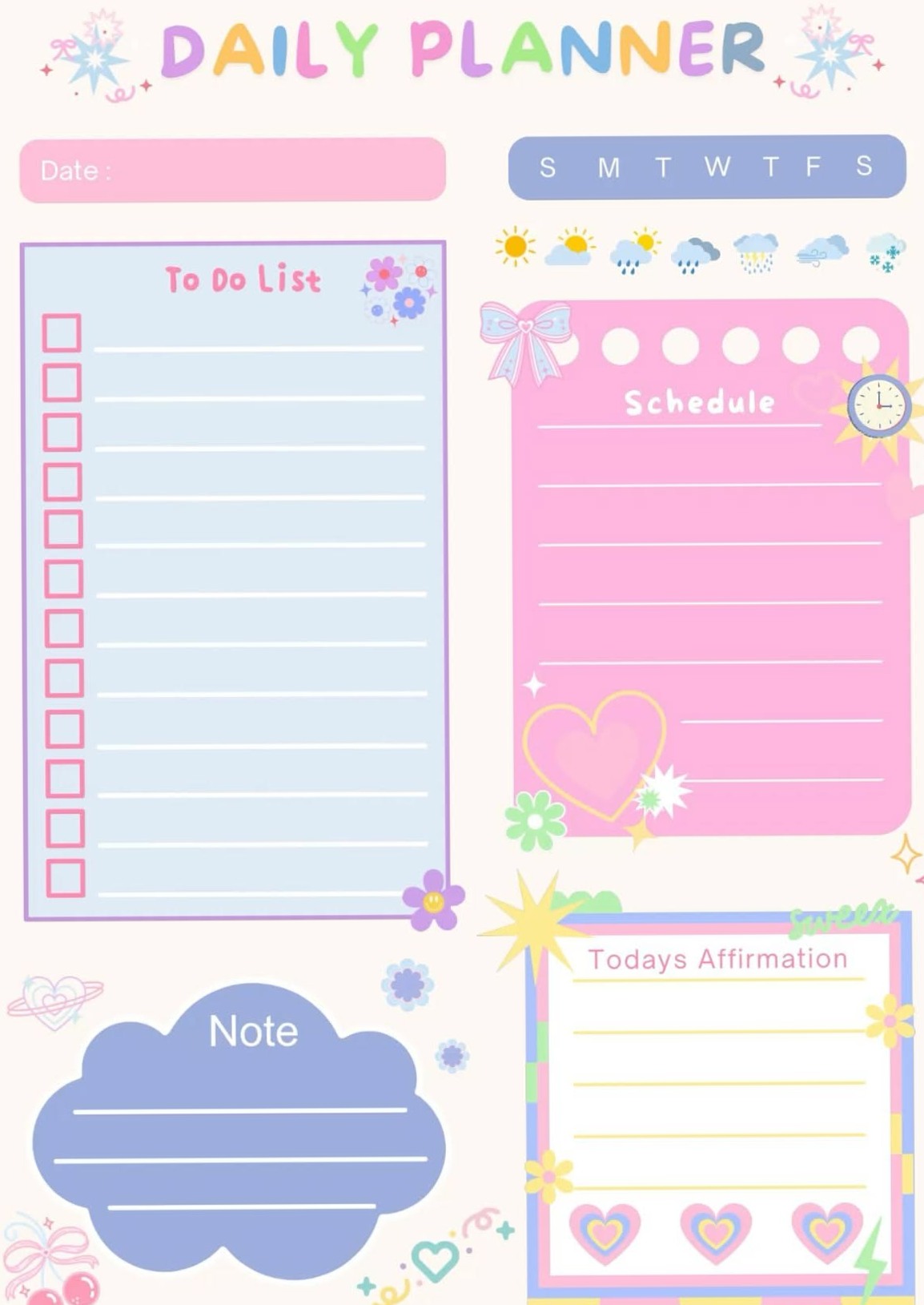 📝 📊 Cute Retro Daily Planner Template for Enhanced Organization | romanticize your routine