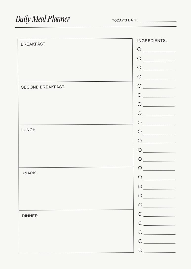 Daily Meal Planner — 5 Meals Creative Design — 🎨 📍 dream life manifestation