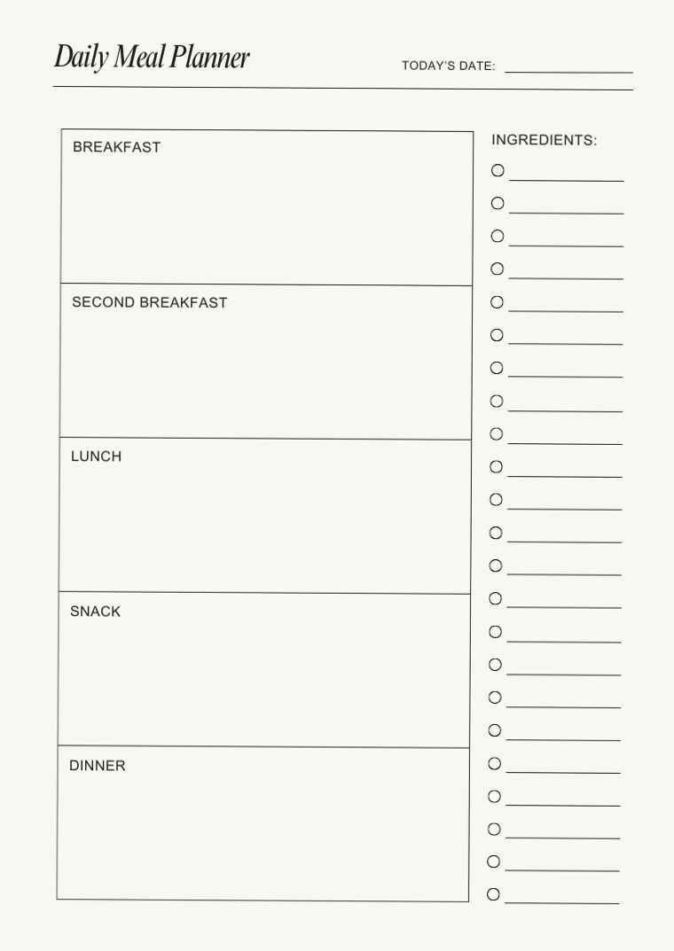 Daily Meal Planner 5 Meals Digital Design — 📌 📊 romanticize your routine