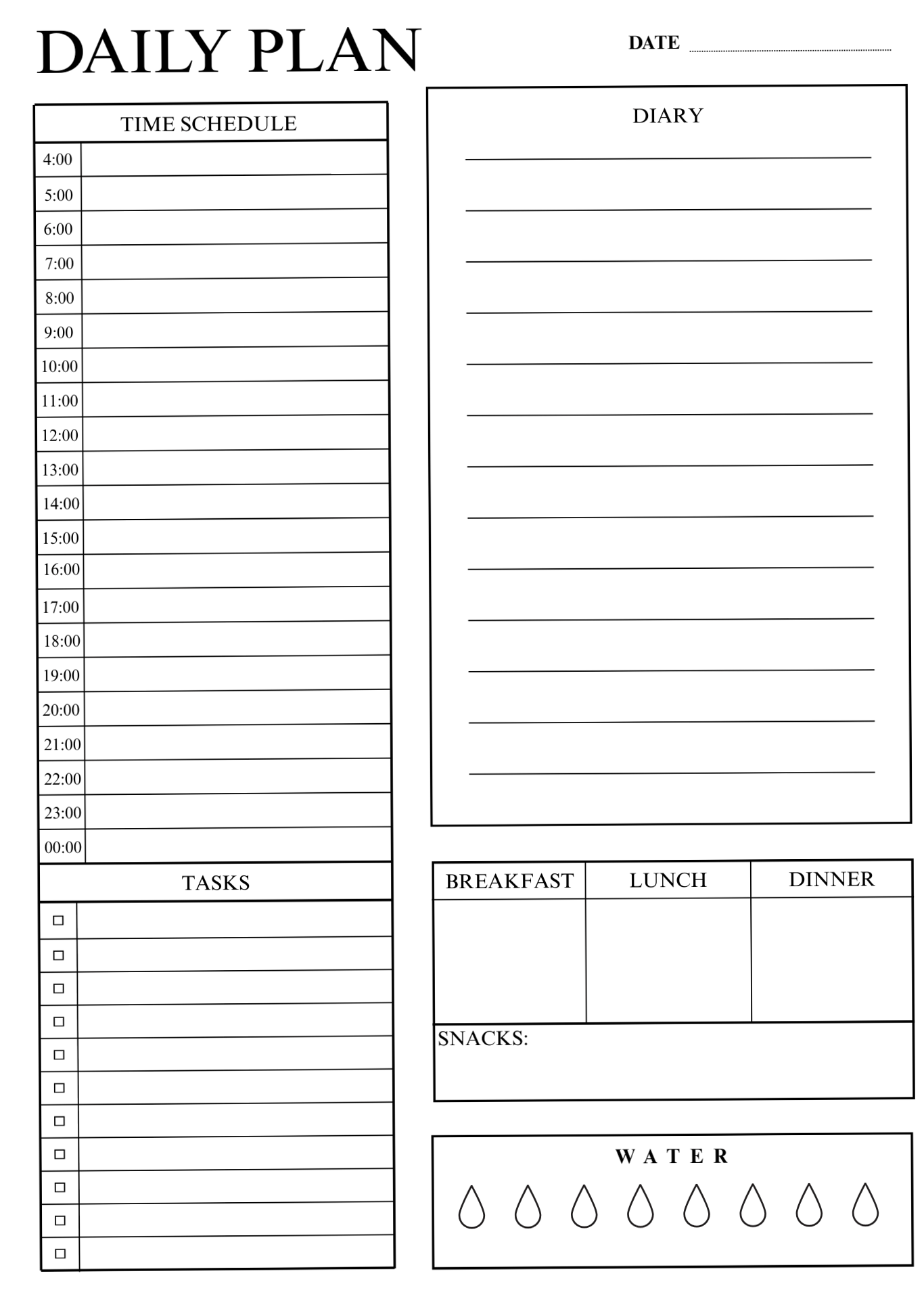 🖇️ 📅 Daily Planner Printable – Time Blocking & Wellness Tracker | ultimate printable checklist