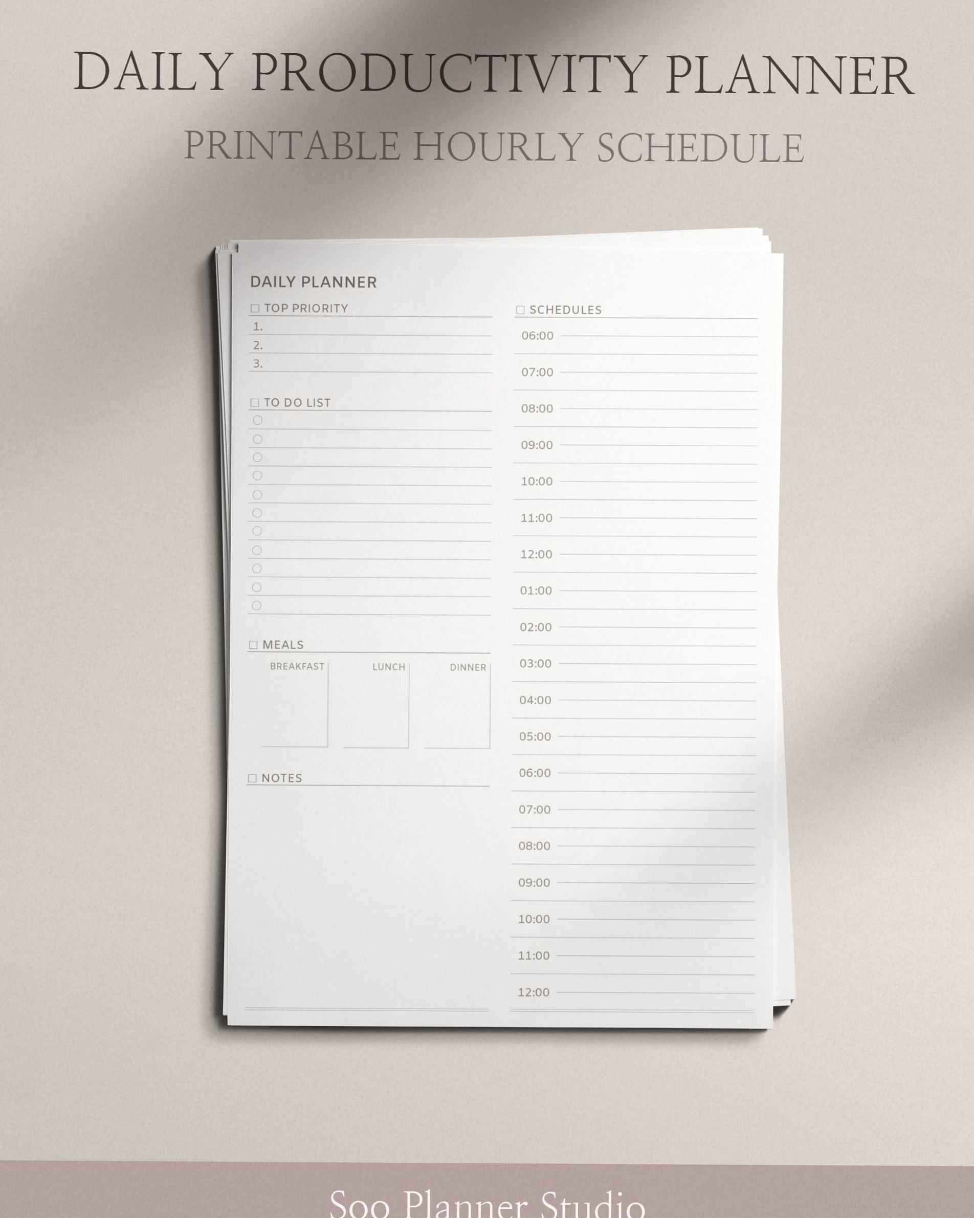 ☁️ 🤍 Daily Productivity Planner Printable | Efficient Hourly & To-Do Schedule | secret to staying productive