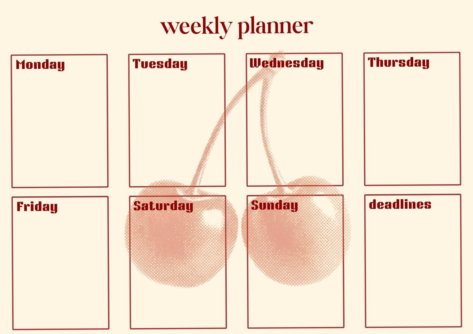 Digital Weekly Planner with Deadlines & Notes — 🌈 🖌️ romanticize your routine
