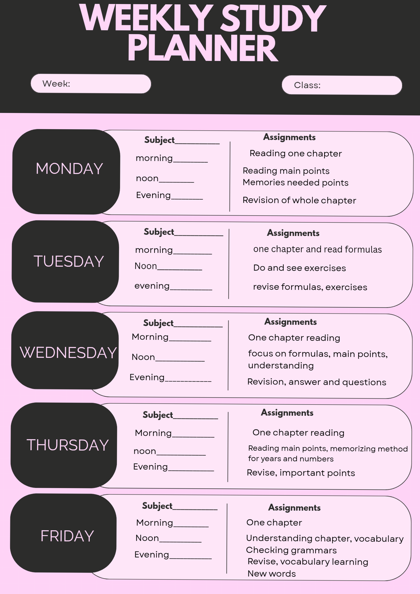 🎨 📍 dream life manifestation: Minimal Weekly Study Planner Printable for Focus & Productivity
