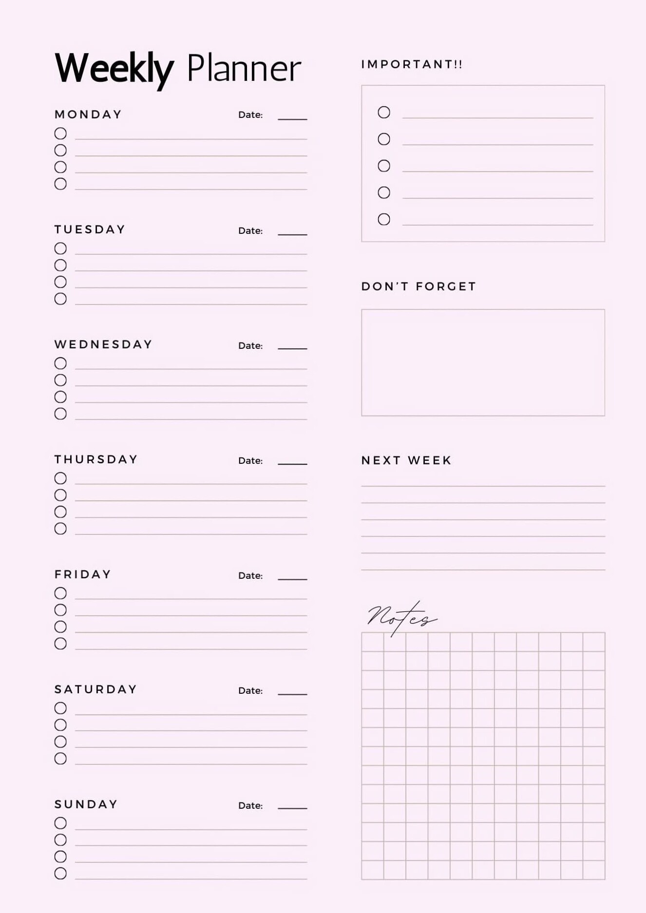 🥂 🍰 Dream Life Manifestation: Minimalist Weekly Planner Template | romanticize your routine