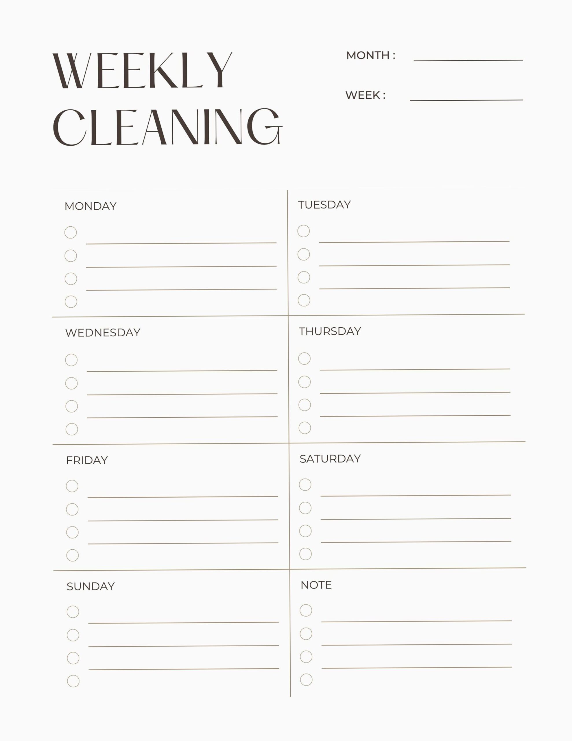 🖇️ 📝 dream life manifestation: Minimalist Weekly Cleaning Planner for Organization & Productivity
