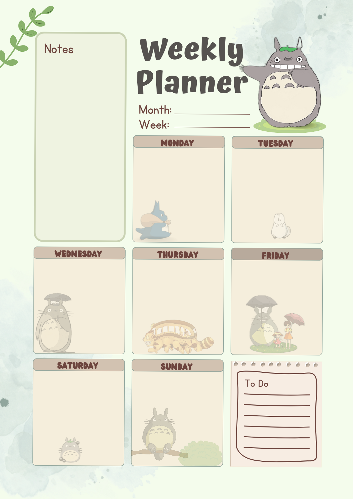 📁 📁 dream life manifestation: Plan Your Week with Totoros Magic: Free Weekly Planner Template