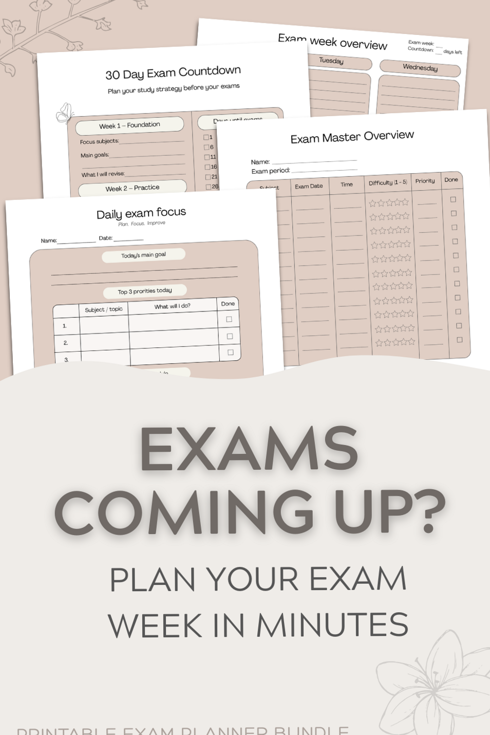 📁 📝 dream life manifestation: Printable Exam Planner Bundle for Students