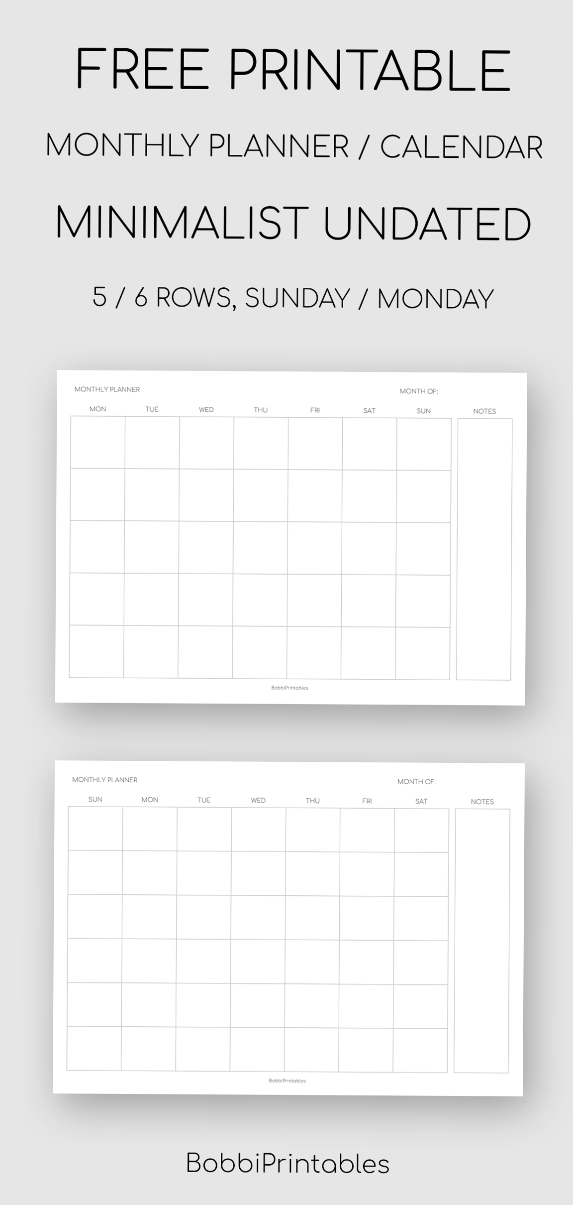 🌈 📍 dream life manifestation: Printable Minimalist Monthly Planner & Undated Calendar