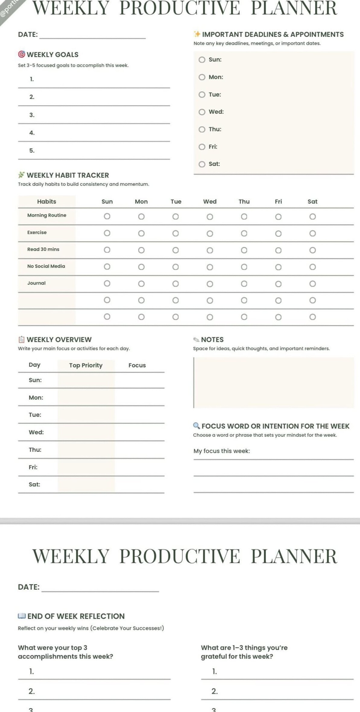 🥂 👰 dream life manifestation: Secret to Productivity: Elegant Agenda & Weekly Reflections