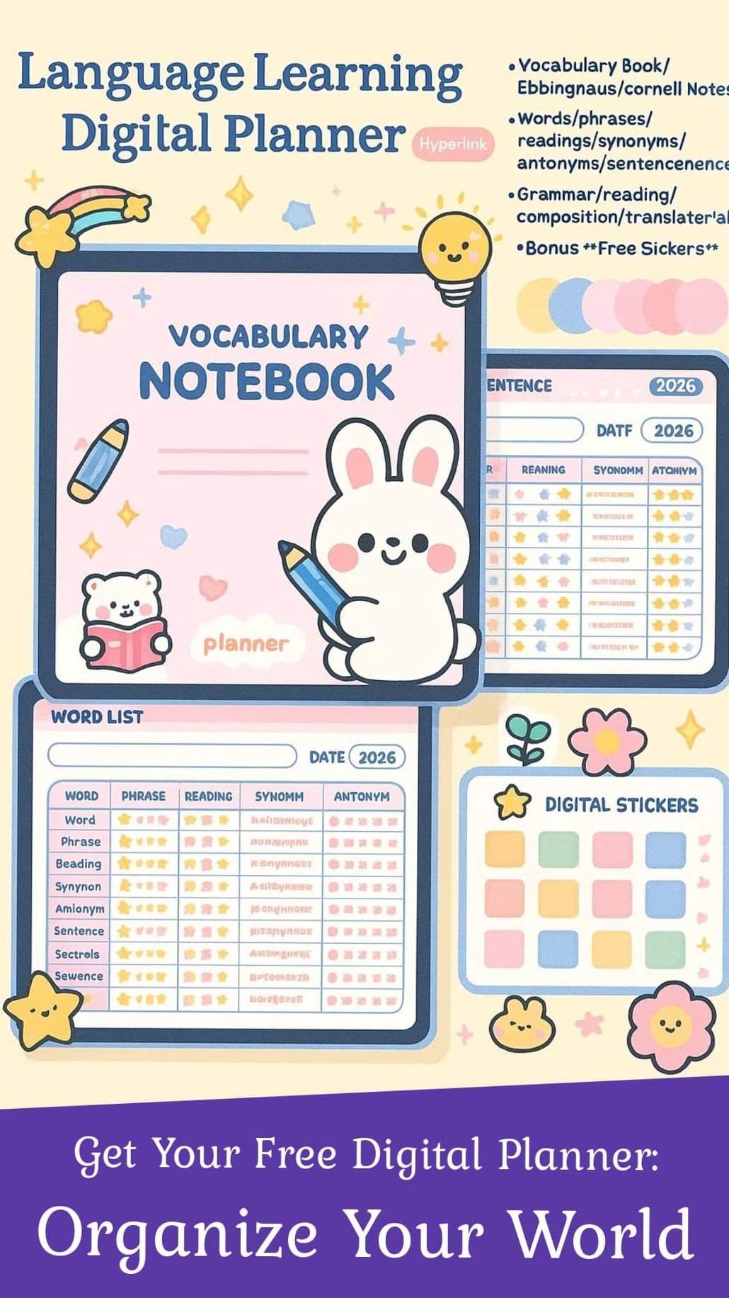 🤍 🌿 dream life manifestation: Study Planner — Unlock Language Brilliance with Whimsical Charm