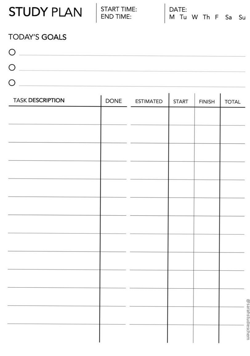 🪄 🌈 dream life manifestation: Study Plan Printable for Productive Learning