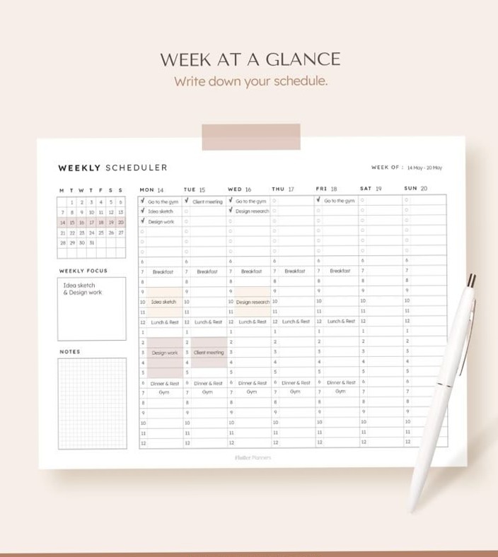 🌸 🍰 dream life manifestation: Weekly Timetable & Work Planner Template | Digital Design Asset
