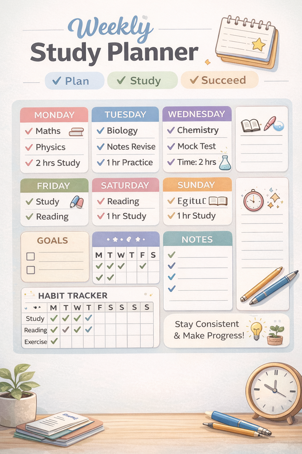 ☁️ ✨ dream life manifestation: Weekly Study Planner – Plan Smart, Score High