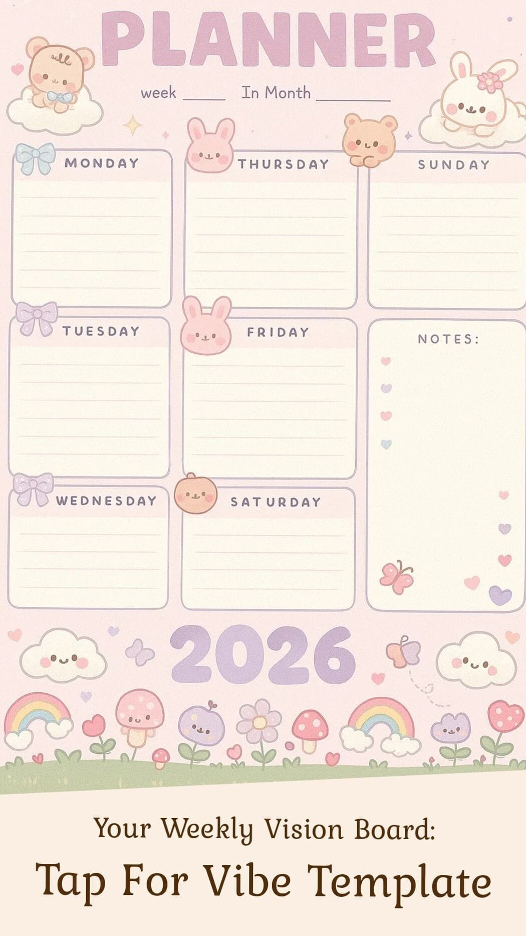 📁 📅 Dreamy Weekly Planner Template — Pink Aesthetic Goal Tracker | dream life manifestation