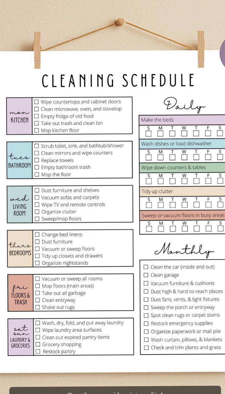 📁 🖇️ Editable Cleaning Schedule Planner — Daily, Weekly, Monthly Checklist | ultimate printable checklist