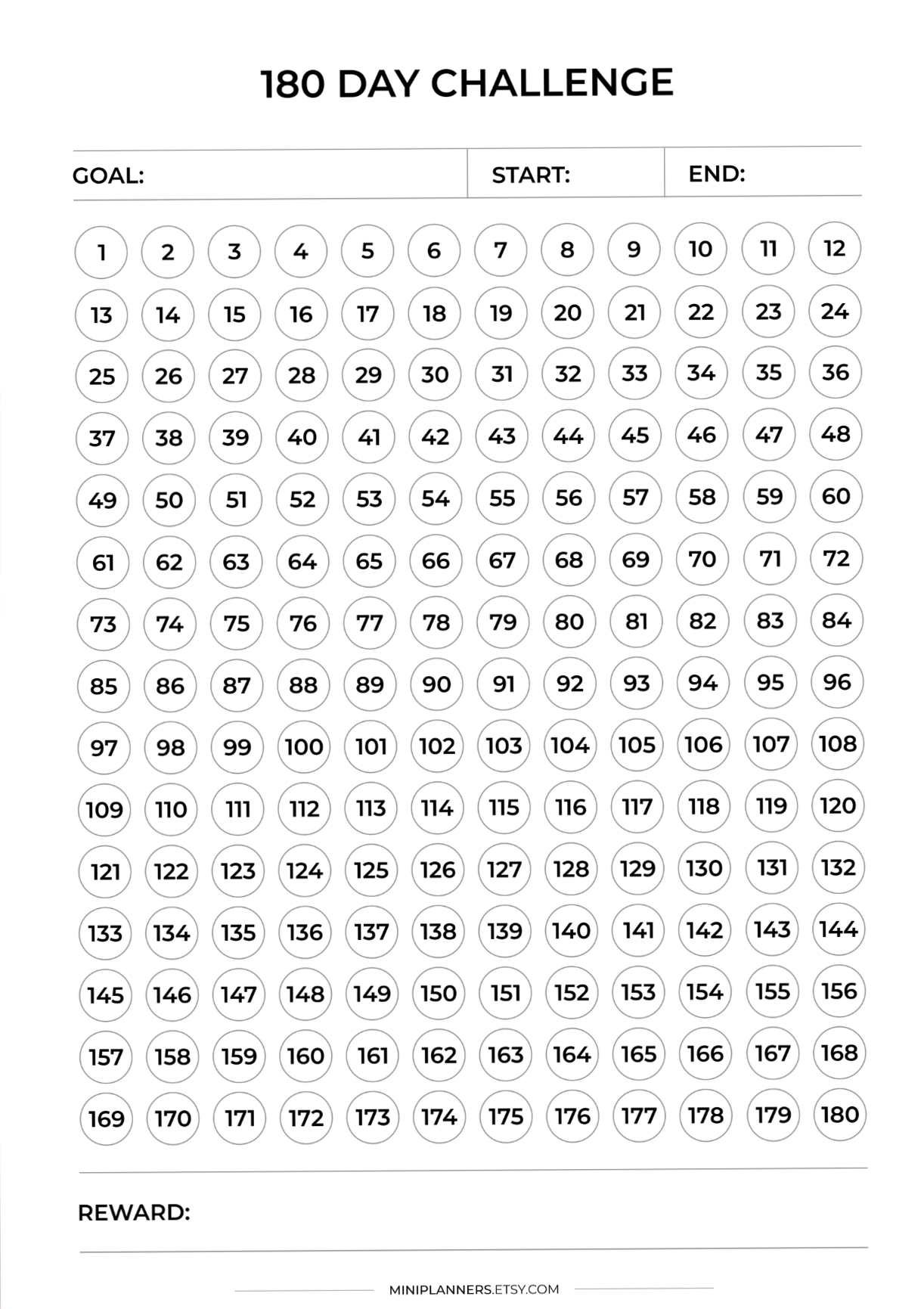 🪄 🪄 essential planning guide: 180-Day Fitness Challenge with Trackers & Rewards Printable