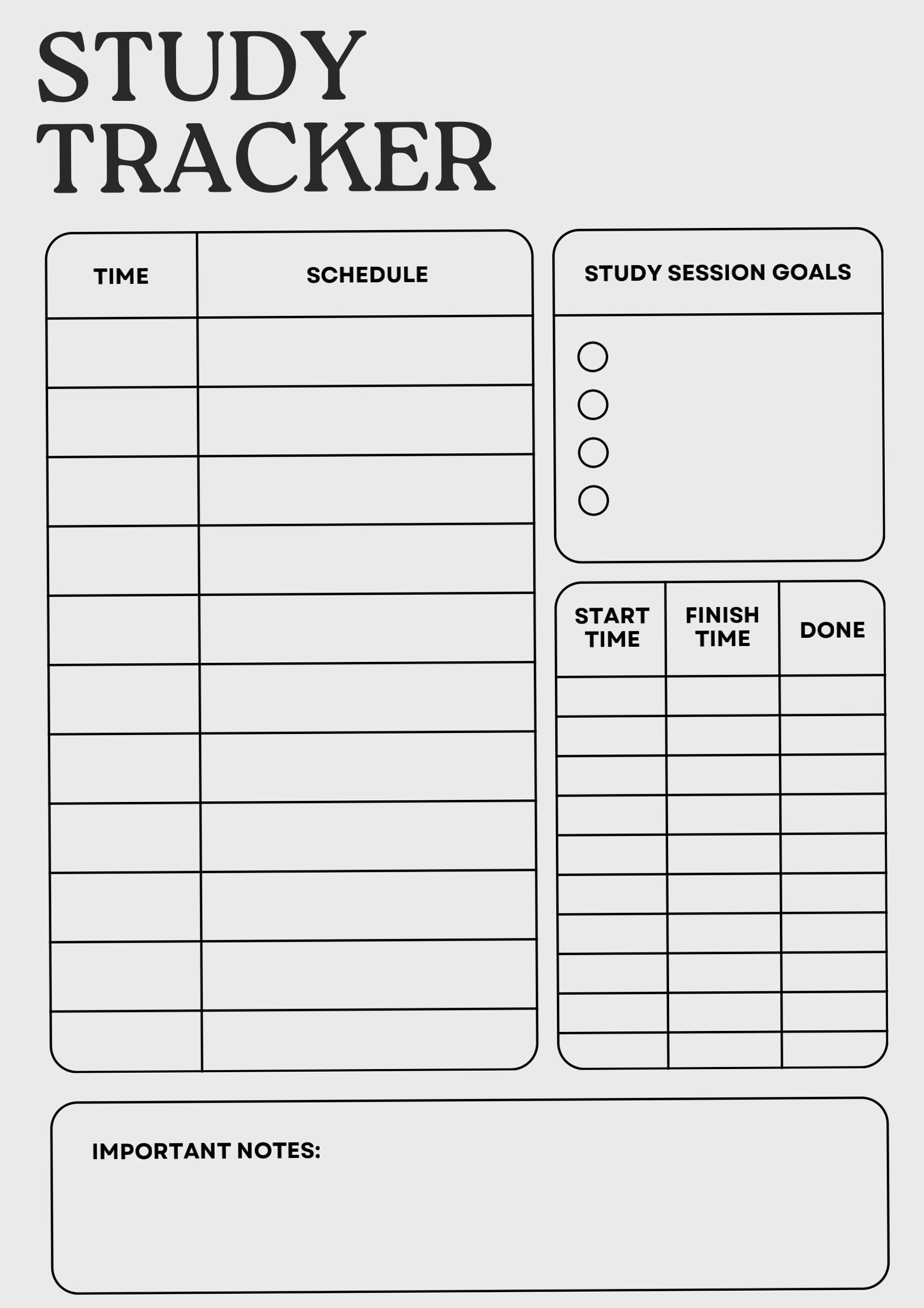 👰 🌸 essential planning guide: Black & White Study Tracker for Planners & Designers
