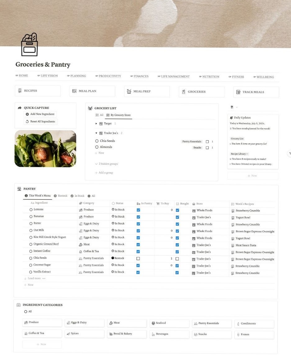 📊 🖇️ essential planning guide: Meal Planner Notion Template: Master Meal & Grocery Planning
