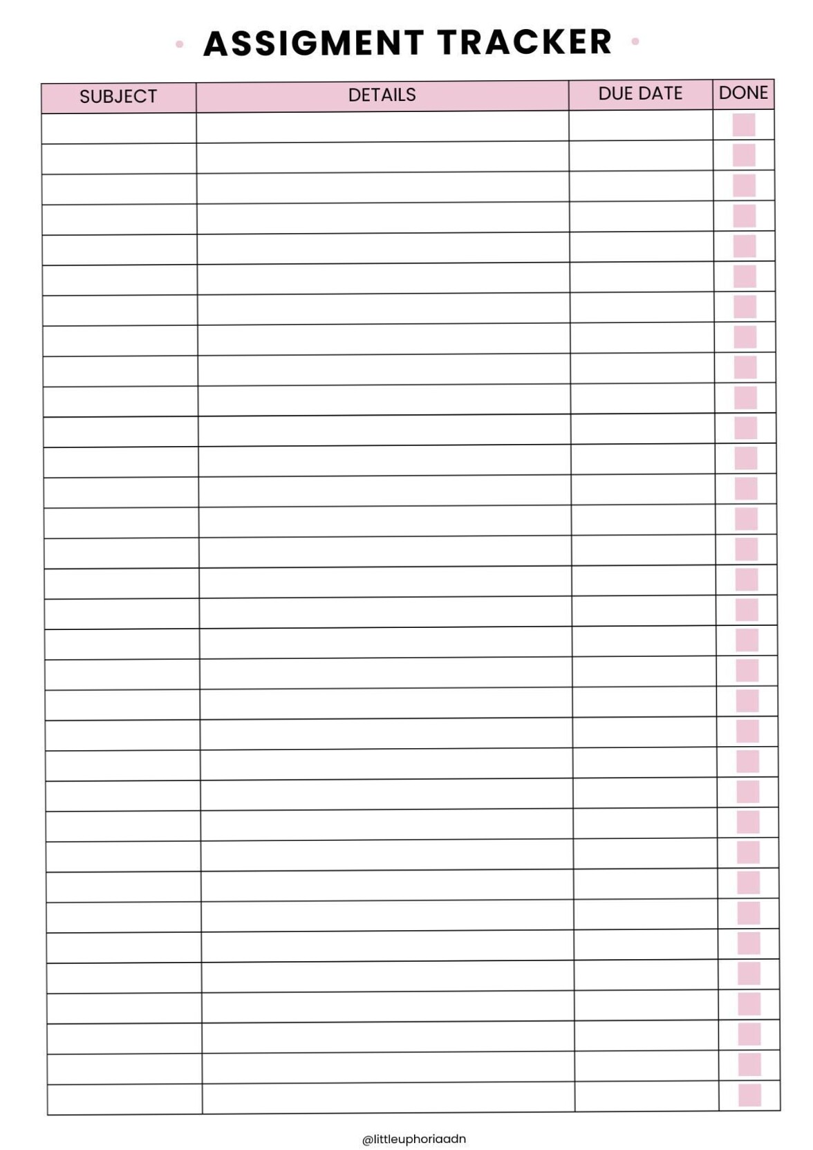 🌸 💍 essential planning guide: Pink Assignment Tracker for Creative Planners