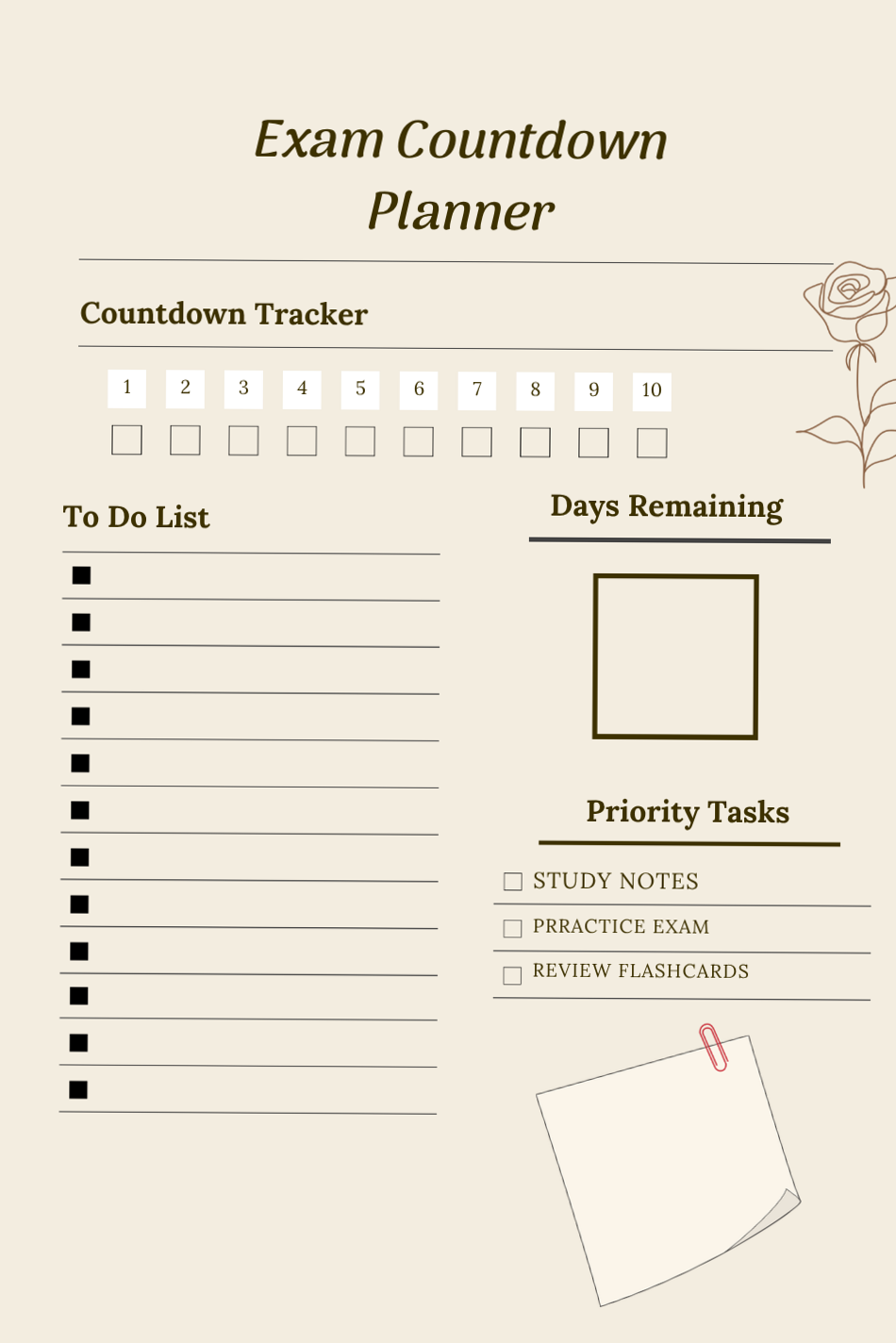 🪄 🪄 Exam Countdown Planner | Study Tracker PDF Printable | no-stress tracker