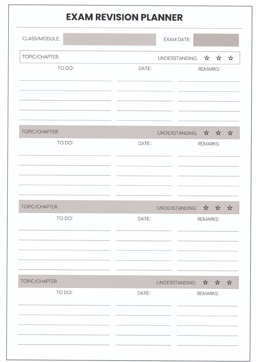 Exam Revision Planner B/W — Digital Design Asset — ✨ 🕯️ dream life manifestation