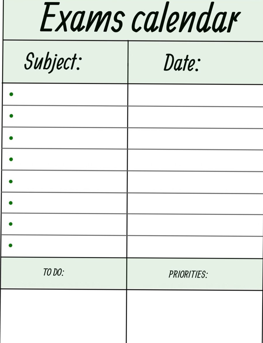 Exams Calendar Green Digital Planner Design — 🌸 💍 dream life manifestation