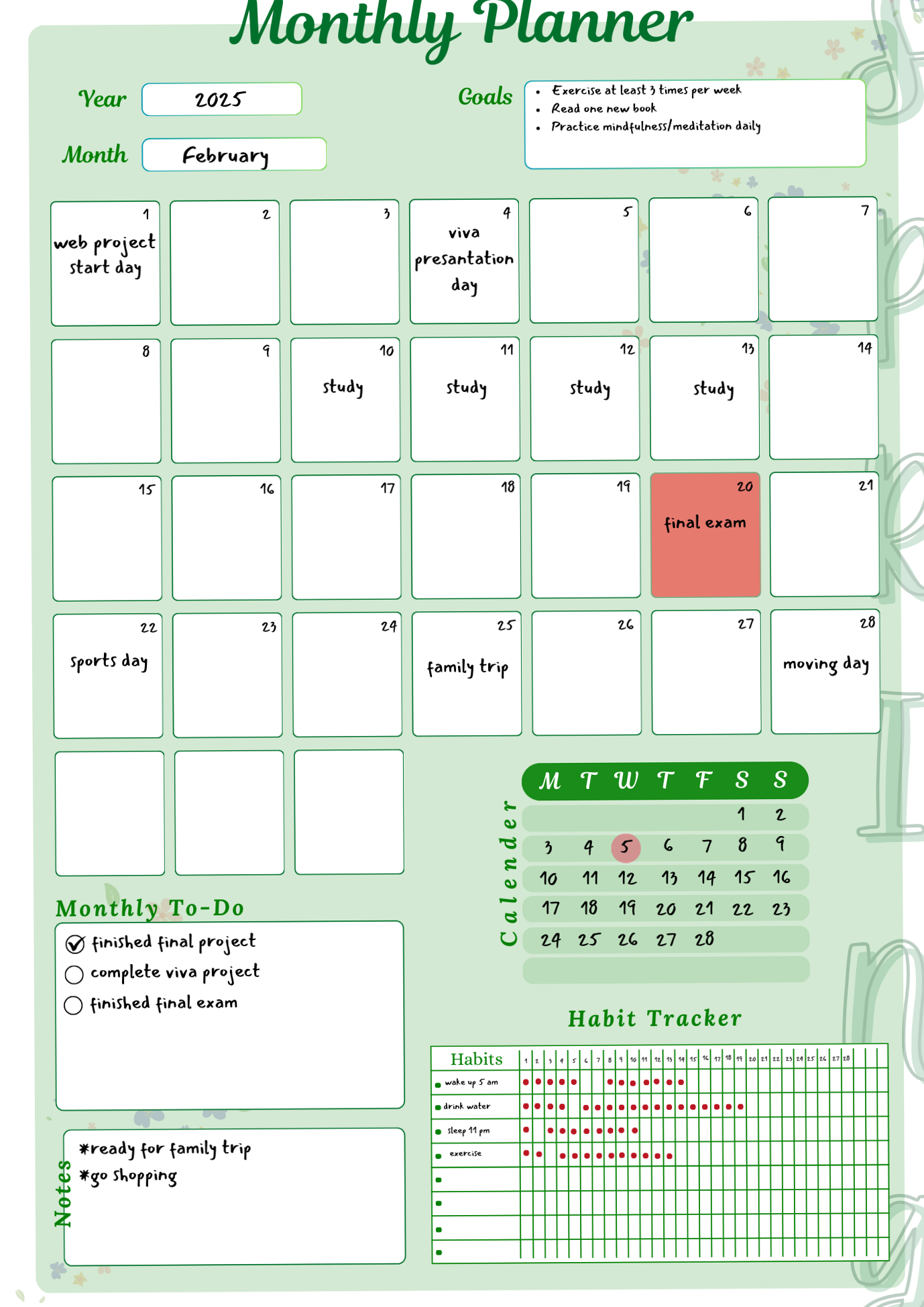 February Goals Planner | Editable Monthly Tracker — 🖌️ 🪄 dream life manifestation