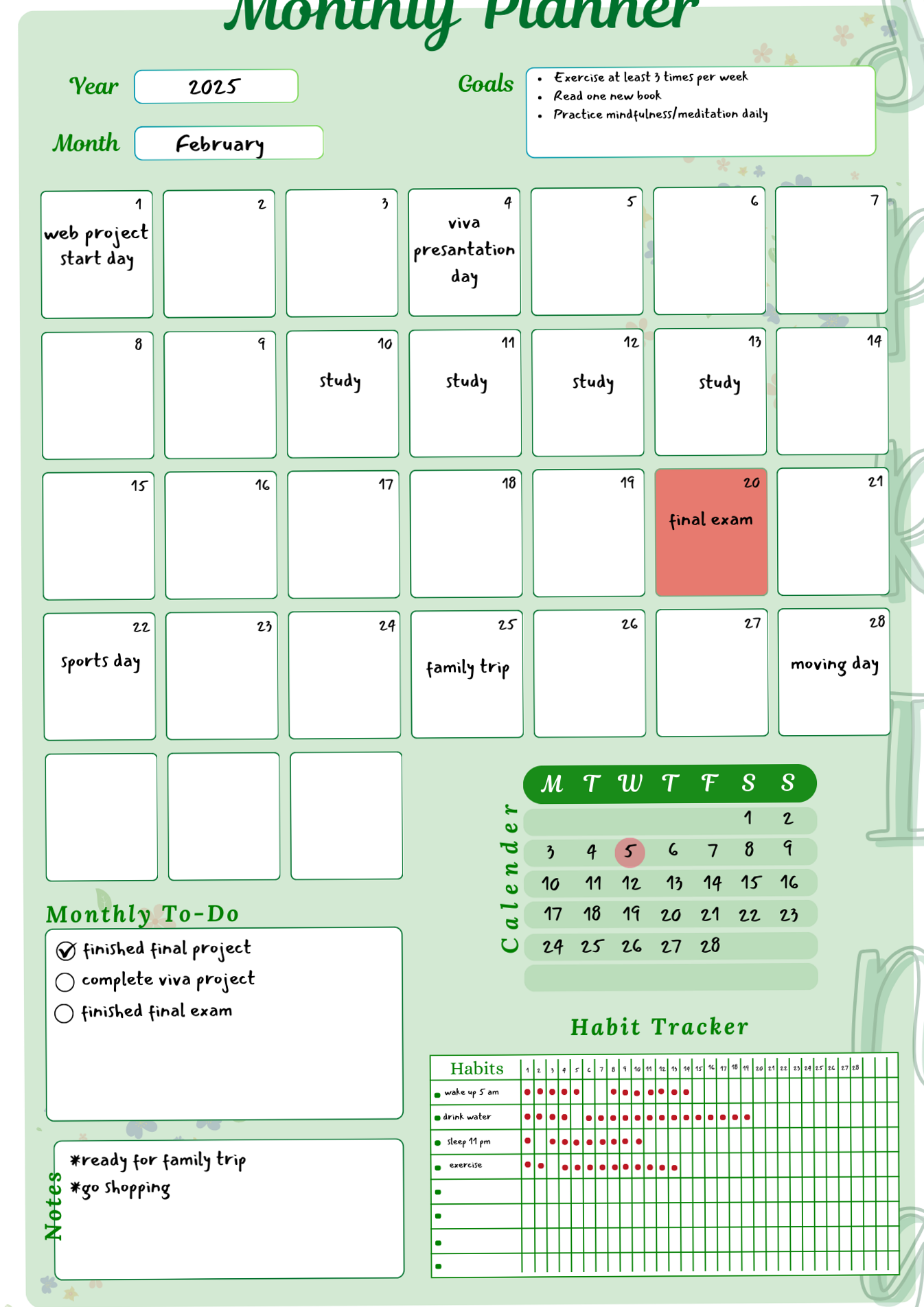 🖇️ 📌 February Goals Planner | Editable Monthly Tracker | stay inspired all year long