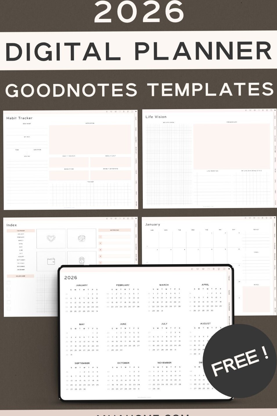 📊 📌 Free 2026 Digital Planner — Minimal Aesthetic GoodNotes Template | romanticize your routine